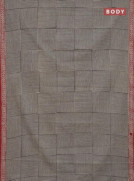 Jaipur cotton saree beige black and red with allover prints and printed border