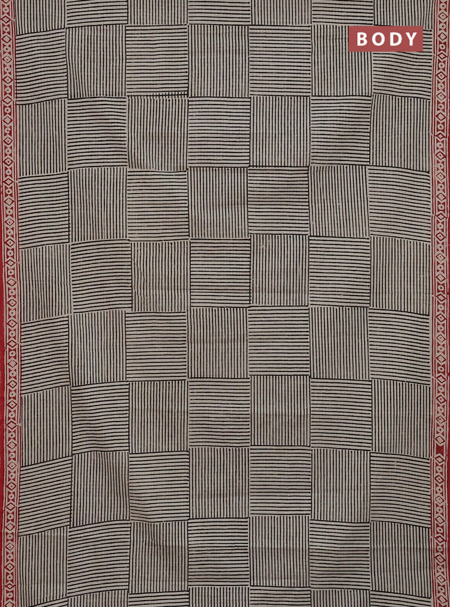 Jaipur cotton saree beige black and red with allover prints and printed border