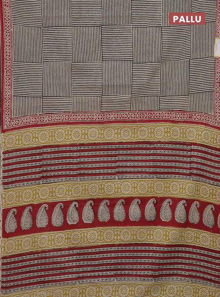 Jaipur cotton saree beige black and red with allover prints and printed border