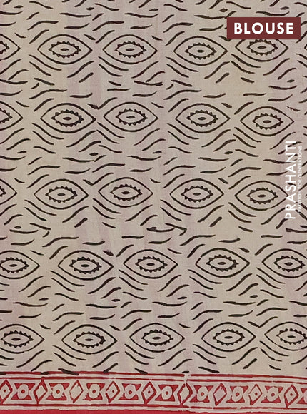 Jaipur cotton saree beige black and red with allover prints and printed border