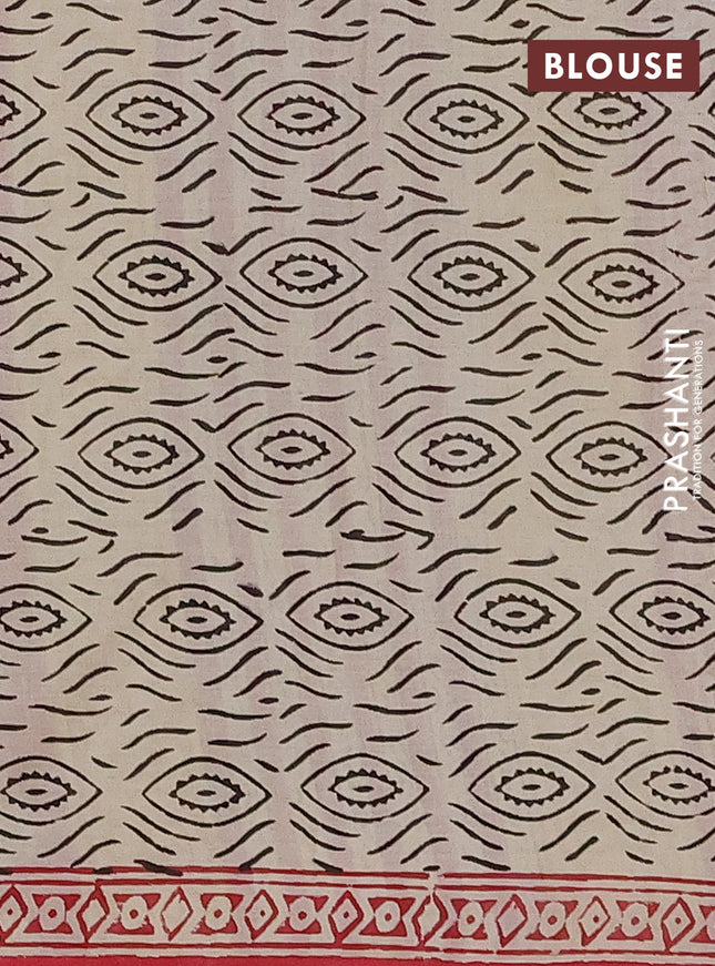 Jaipur cotton saree beige black and red with allover prints and printed border