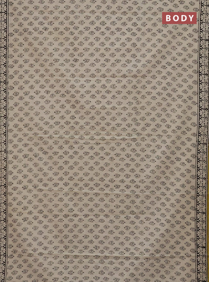 Jaipur cotton saree beige and black lime yellow with allover butta prints and printed border
