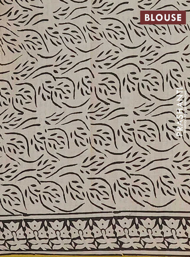 Jaipur cotton saree beige and black lime yellow with allover butta prints and printed border