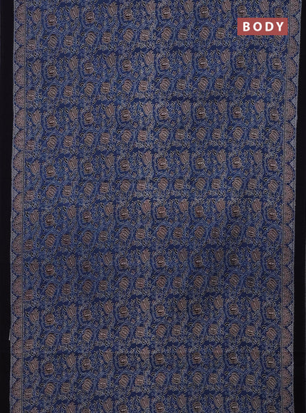 Jaipur cotton saree indigo blue and black with allover kalamkari prints and printed border