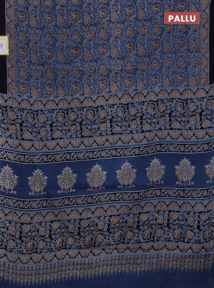 Jaipur cotton saree indigo blue and black with allover kalamkari prints and printed border