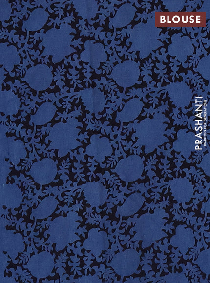 Jaipur cotton saree indigo blue and black with allover kalamkari prints and printed border