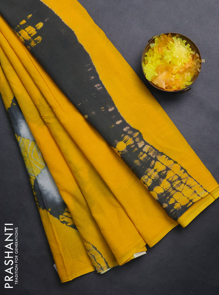 Jaipur cotton saree yellow and grey with tie & dye batik prints in borderless style