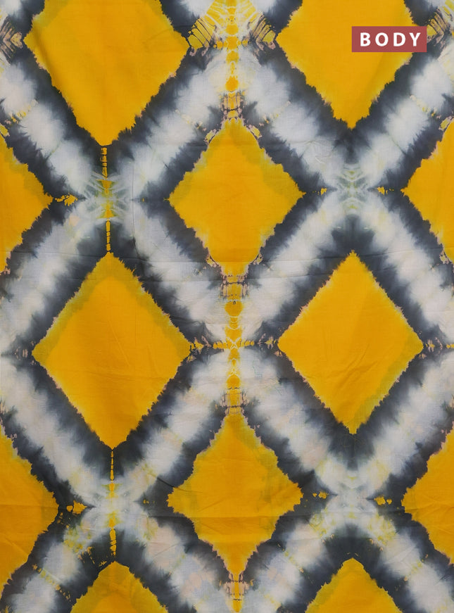 Jaipur cotton saree yellow and grey with tie & dye batik prints in borderless style