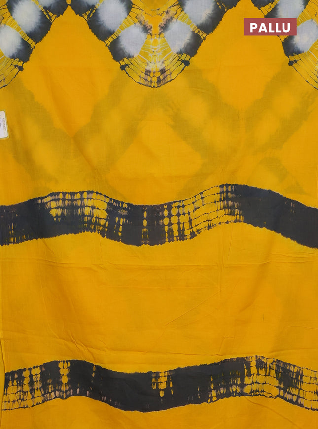 Jaipur cotton saree yellow and grey with tie & dye batik prints in borderless style