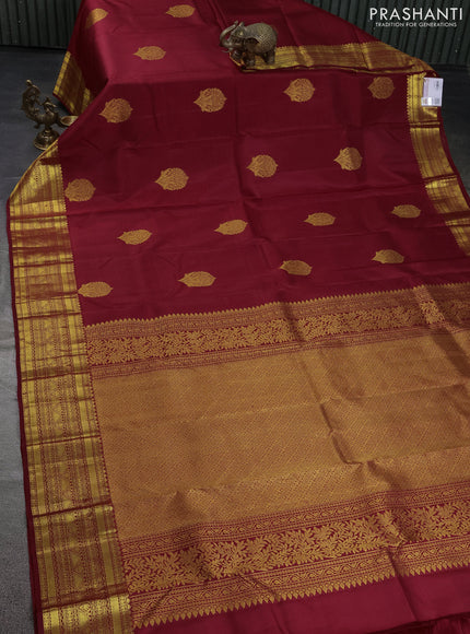 Pure kanchipuram silk saree maroon with zari woven buttas and zari woven border
