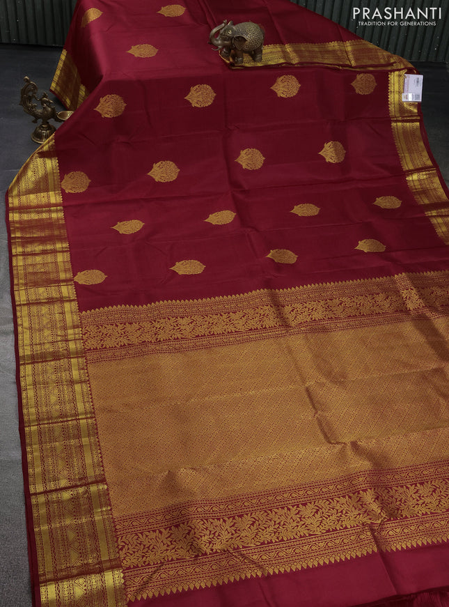 Pure kanchipuram silk saree maroon with zari woven buttas and zari woven border