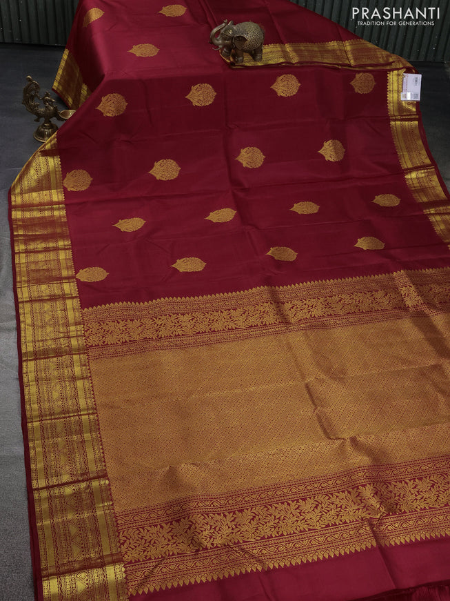 Pure kanchipuram silk saree maroon with zari woven buttas and zari woven border