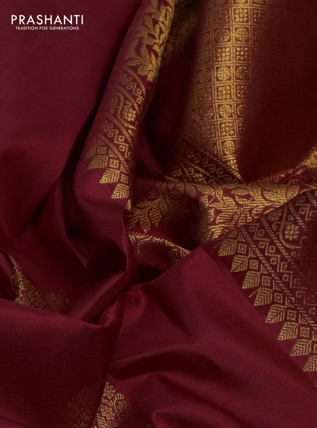 Pure kanchipuram silk saree maroon with zari woven buttas and zari woven border