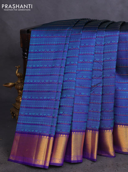 Pure kanchipuram silk saree blue and teal green with allover thread & zari woven brocade weaves and zari woven border