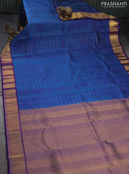 Pure kanchipuram silk saree blue and teal green with allover thread & zari woven brocade weaves and zari woven border