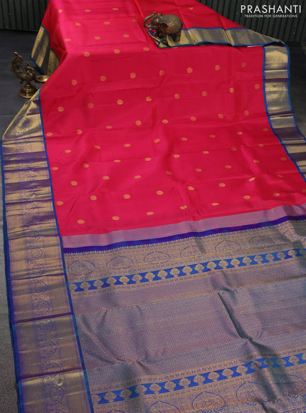 Pure kanchipuram silk saree pink and dual shade of bluish green with zari woven buttas and rich zari woven korvai border