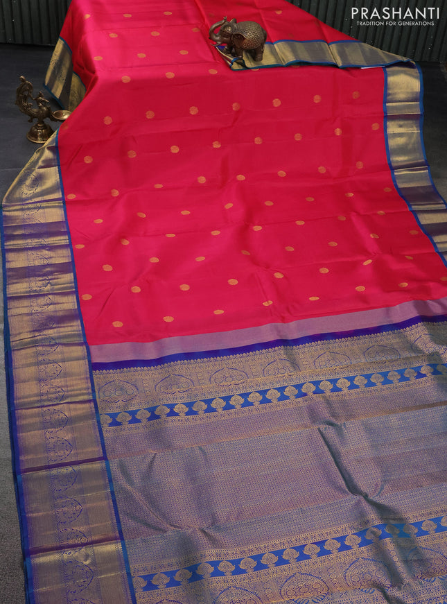 Pure kanchipuram silk saree pink and dual shade of bluish green with zari woven buttas and rich zari woven korvai border
