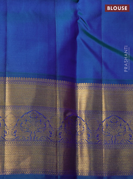 Pure kanchipuram silk saree pink and dual shade of bluish green with zari woven buttas and rich zari woven korvai border