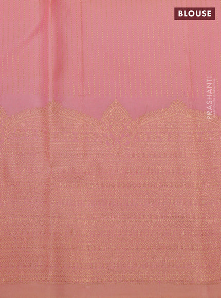 Pure kanchipuram silk saree cream and dual shade of peach with zari woven buttas and rich zari woven border