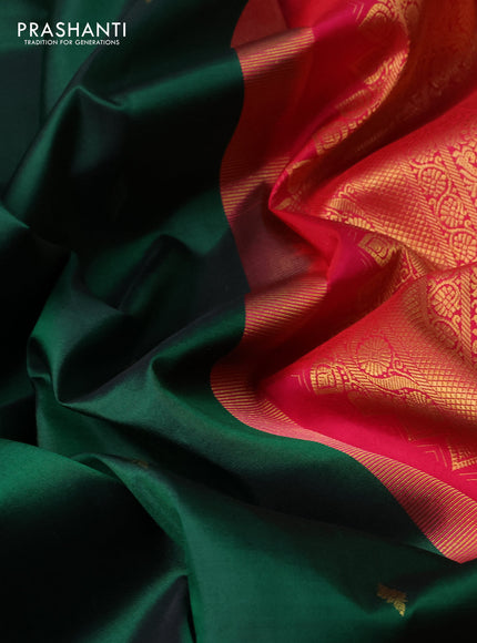 Pure kanchipuram silk saree green and pink with zari woven buttas and long paisley zari woven border