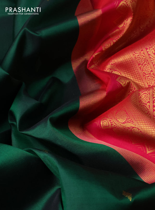 Pure kanchipuram silk saree green and pink with zari woven buttas and long paisley zari woven border