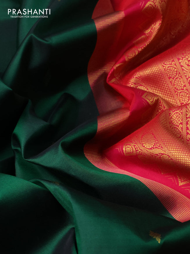 Pure kanchipuram silk saree green and pink with zari woven buttas and long paisley zari woven border