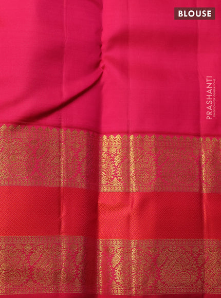 Pure kanchipuram silk saree green and pink with zari woven buttas and long paisley zari woven border