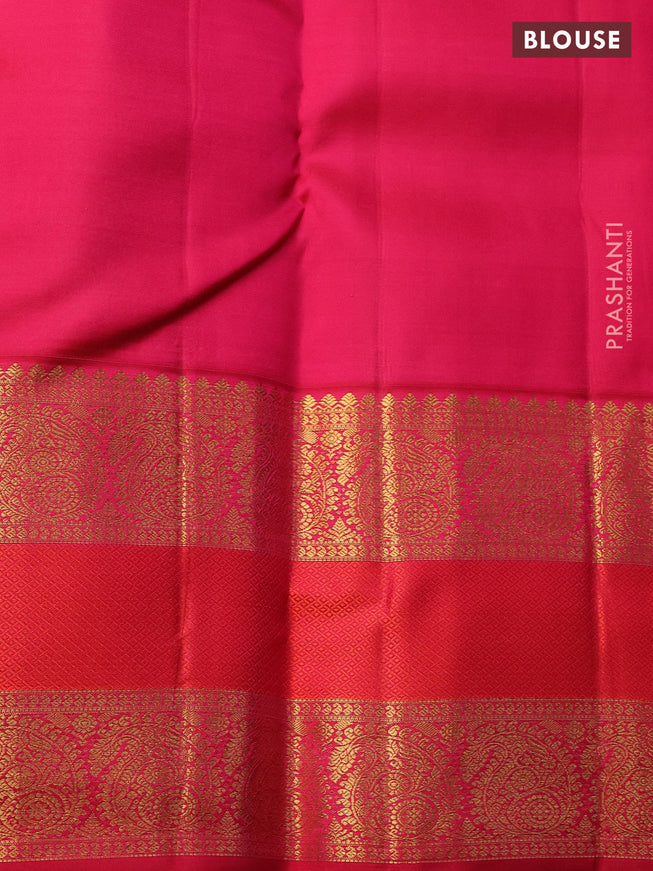 Pure kanchipuram silk saree green and pink with zari woven buttas and long paisley zari woven border