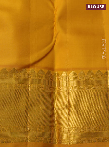Pure kanchipuram silk saree blue and yellow with zari woven buttas and rich zari woven korvai border