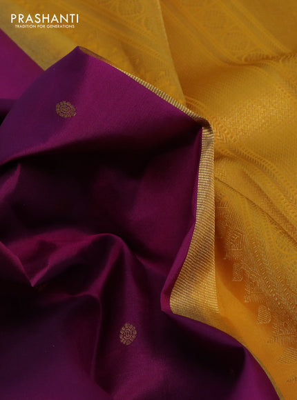 Pure kanchipuram silk saree purple and yellow with zari woven buttas and zari woven border
