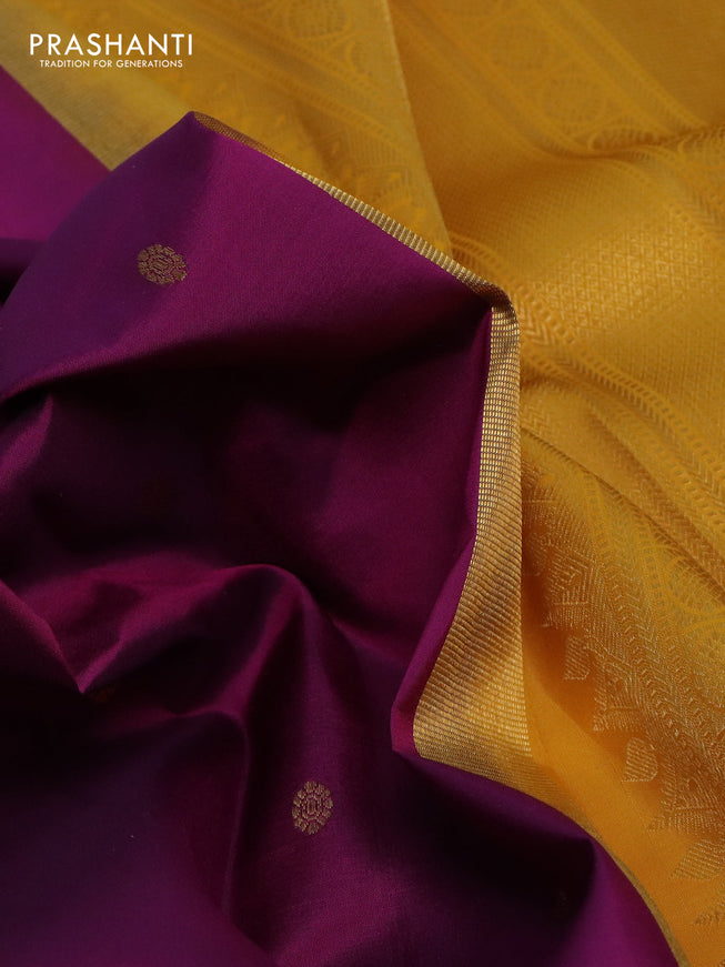 Pure kanchipuram silk saree purple and yellow with zari woven buttas and zari woven border
