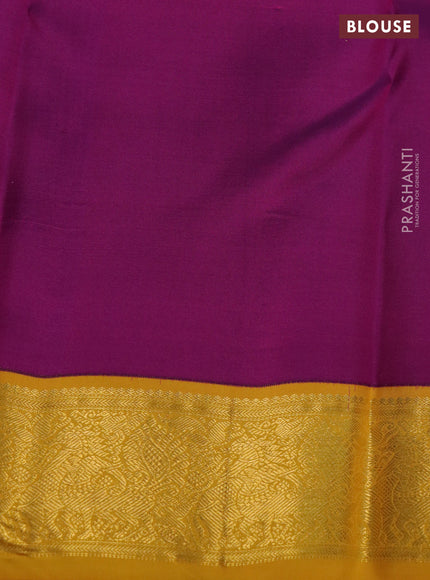Pure kanchipuram silk saree purple and yellow with zari woven buttas and zari woven border