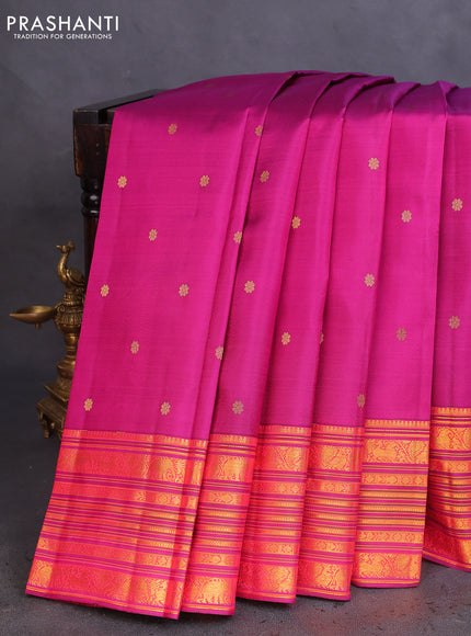 Pure kanchipuram silk saree dark magenta pink with zari woven buttas and rich zari woven border