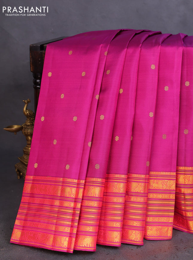 Pure kanchipuram silk saree dark magenta pink with zari woven buttas and rich zari woven border