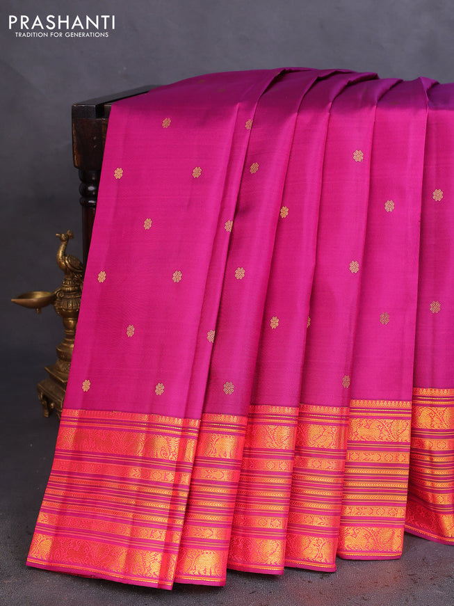 Pure kanchipuram silk saree dark magenta pink with zari woven buttas and rich zari woven border