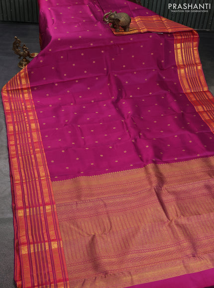 Pure kanchipuram silk saree dark magenta pink with zari woven buttas and rich zari woven border