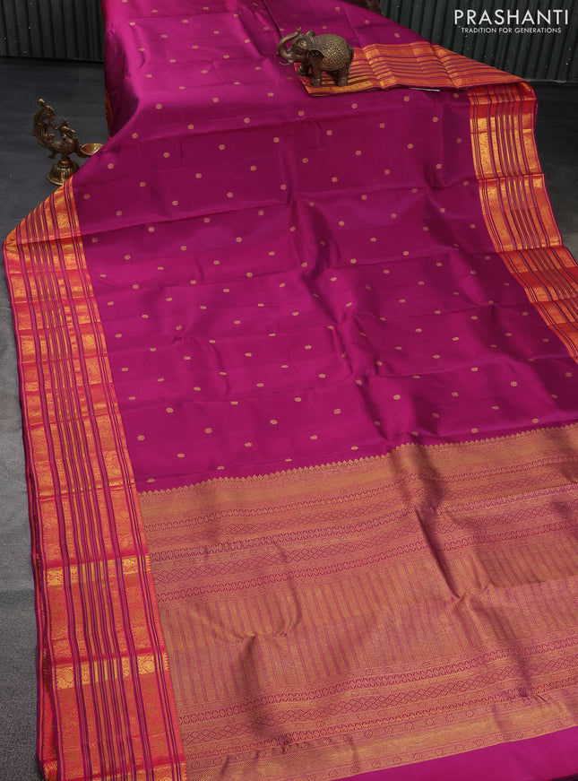 Pure kanchipuram silk saree dark magenta pink with zari woven buttas and rich zari woven border