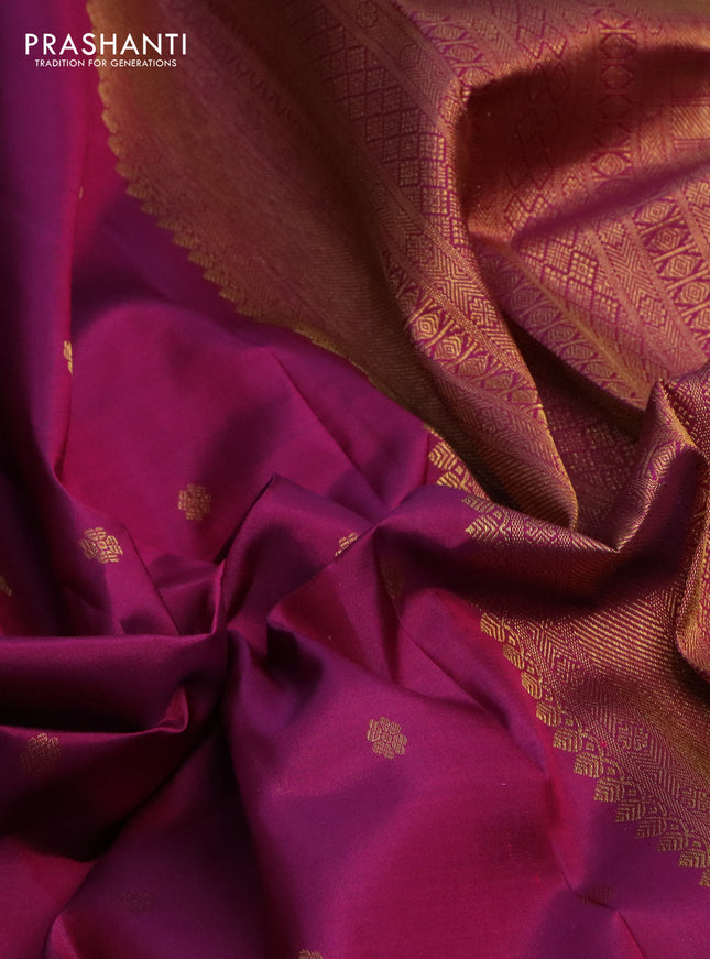 Pure kanchipuram silk saree dark magenta pink with zari woven buttas and rich zari woven border