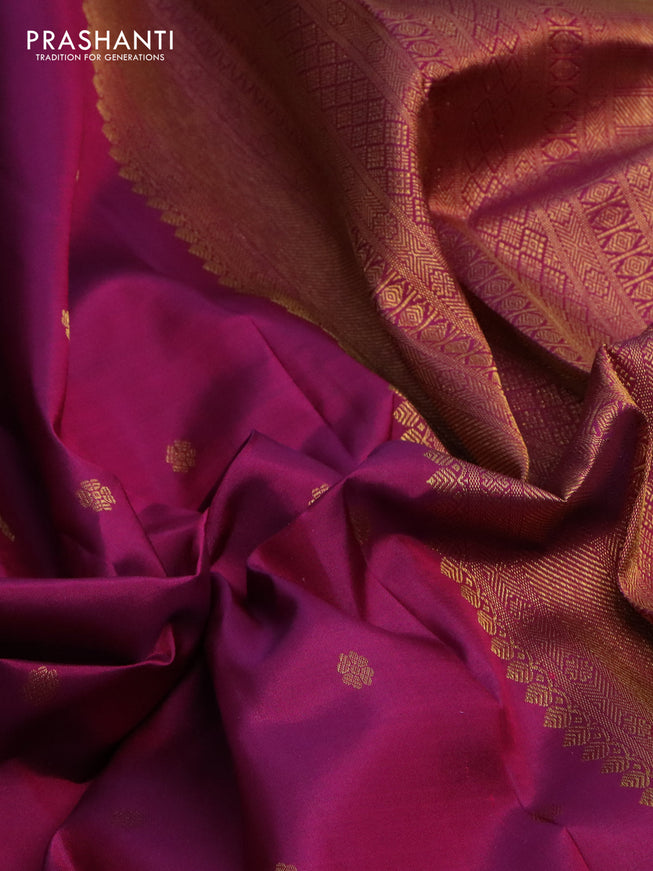 Pure kanchipuram silk saree dark magenta pink with zari woven buttas and rich zari woven border