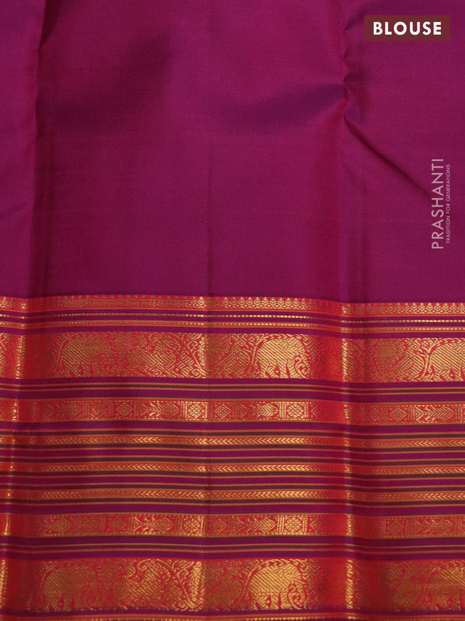 Pure kanchipuram silk saree dark magenta pink with zari woven buttas and rich zari woven border