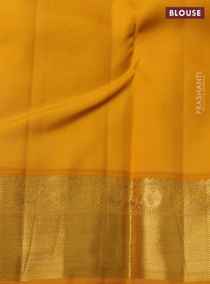 Pure kanchipuram silk saree blue and yellow with paisley zari woven buttas and rich zari woven border