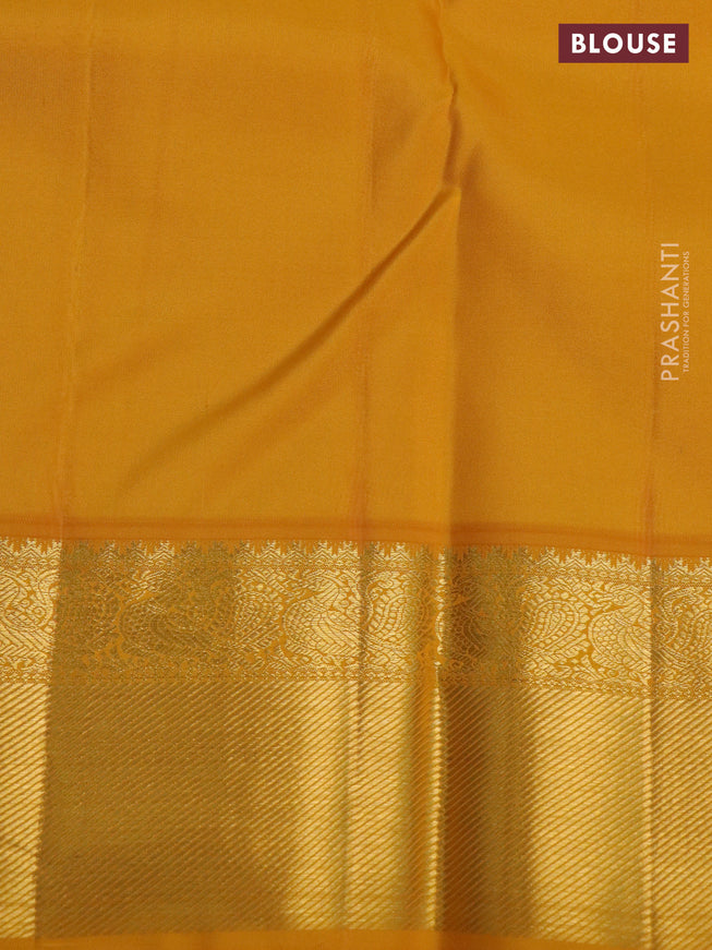 Pure kanchipuram silk saree green and mustard yellow with zari woven buttas and rich zari woven border