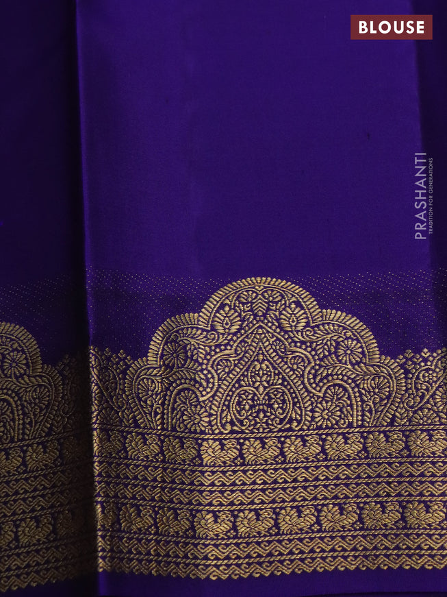Pure kanchipuram silk saree purple and blue with peacock zari woven buttas and rich zari woven border