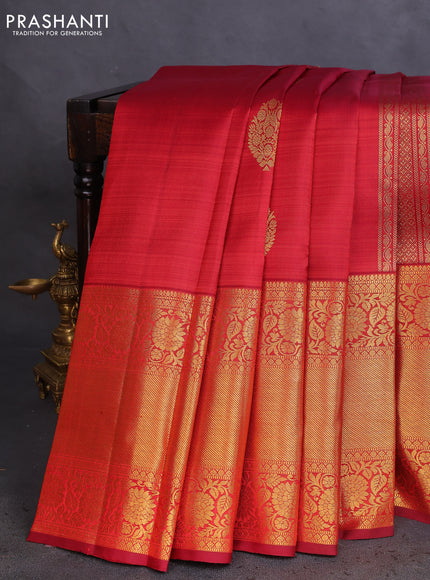 Pure kanchipuram silk saree maroon with allover zari weaves & buttas and long floral zari woven border