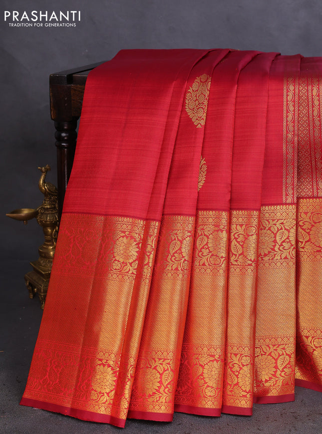 Pure kanchipuram silk saree maroon with allover zari weaves & buttas and long floral zari woven border