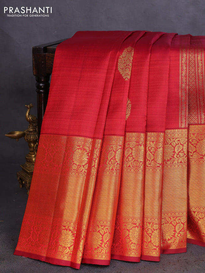 Pure kanchipuram silk saree maroon with allover zari weaves & buttas and long floral zari woven border