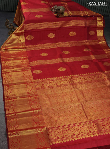 Pure kanchipuram silk saree maroon with allover zari weaves & buttas and long floral zari woven border