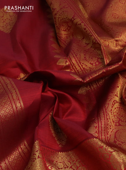 Pure kanchipuram silk saree maroon with allover zari weaves & buttas and long floral zari woven border