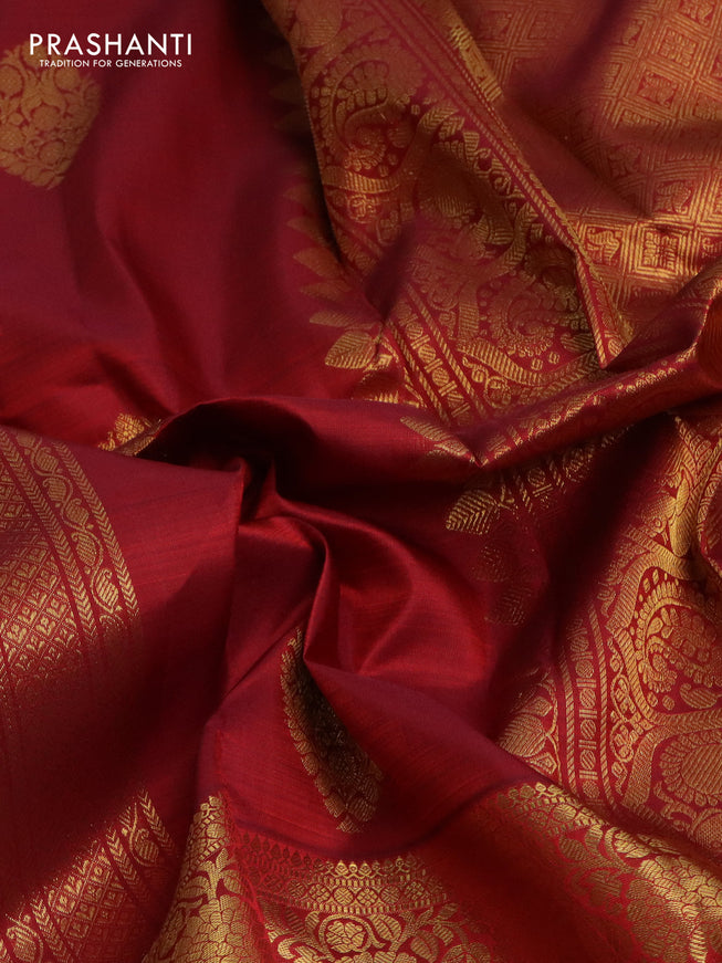 Pure kanchipuram silk saree maroon with allover zari weaves & buttas and long floral zari woven border