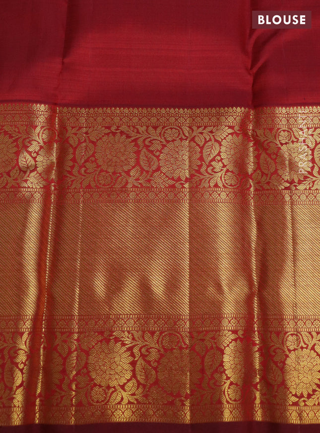 Pure kanchipuram silk saree maroon with allover zari weaves & buttas and long floral zari woven border